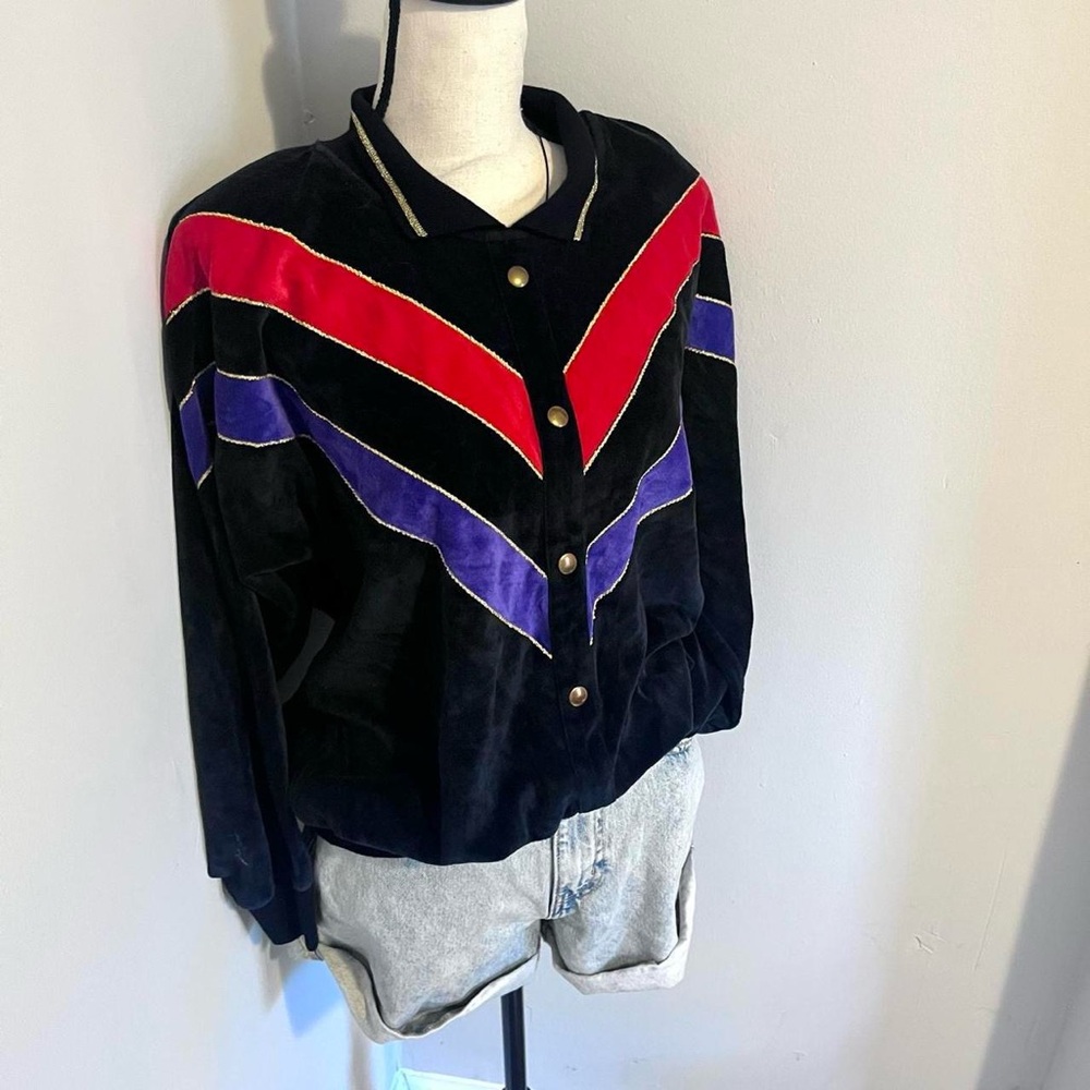 Jaclyn Sport 80’s Velvet Black Diagonally Striped Track jacket